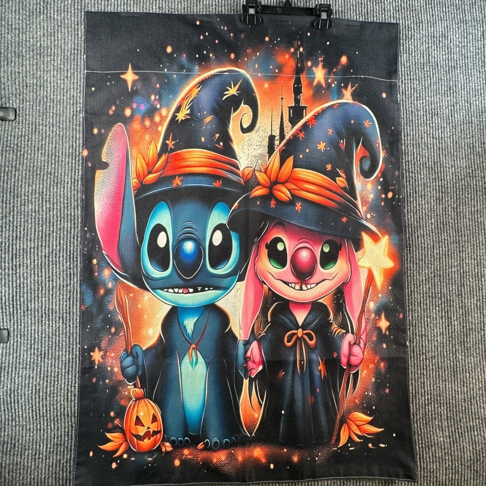 Disney Stitch Halloween & Floral Curtains Double Sided Set of 2 Panels 39x27.5